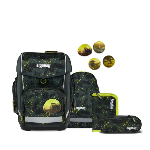 ergobag cubo Set 5-teilig – Ergonomischer Schulrucksack für Grundschule - Schulranzen mit höhenverstellbarem Tragesystem für optimalen Komfort. Das Set beinhaltet Sportbeutel, Kletties und ein gefülltes Federmäppchen – ideal für kreative Individualisierung.