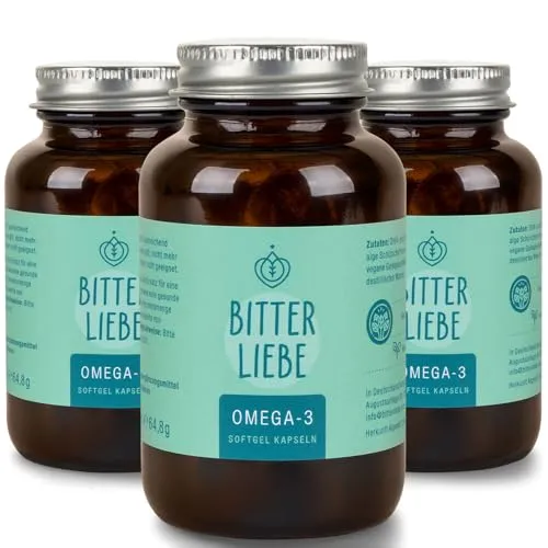 BitterLiebe - Vegane Omega-3 Kapseln aus Algenöl, hochdosiert - Vegane Omega-3 Kapseln mit hochwertigem Algenöl – die ideale pflanzliche Quelle für essentielle Fettsäuren zur täglichen Unterstützung von Körper und Geist.