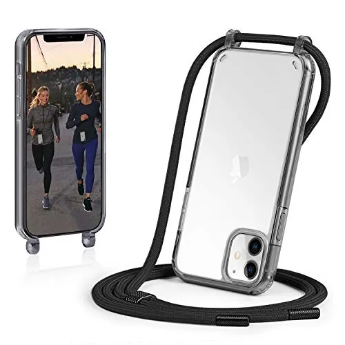 GOODVISH Handykette kompatibel mit Apple iPhone 11 6,1" Display, Necklace Hülle mit Band Handyhülle für zum Umhängen, Transparent Case mit Schnur Schutzhülle mit Kordel, Schwarz