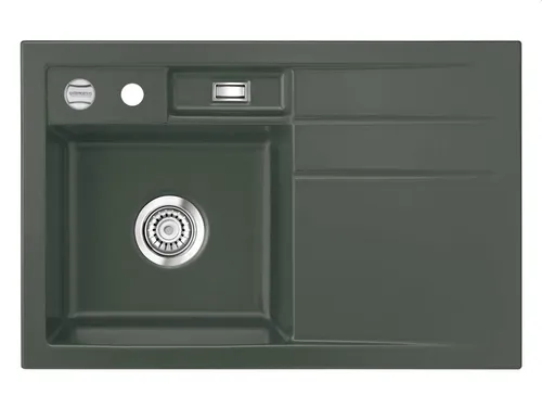Systemceram Bela 78 Lava Keramikspüle mit Excenterbetätigung - Sanitäranlagen & Zubehör, elegante Lava-Optik in Dunkelgrau, ideal für Unterschränke ab 45 cm, mit praktischer Excenterbetätigung für mehr Komfort.