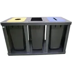 VAR Wertstoff-Sammelstation "Tetris", 3 KS-Behälter á 58 liter - Camping & Outdoor, hochwertige verzinkte Stahlteile mit antik-silberner Struktur-Pulverbeschichtung für optimalen Oberflächenschutz