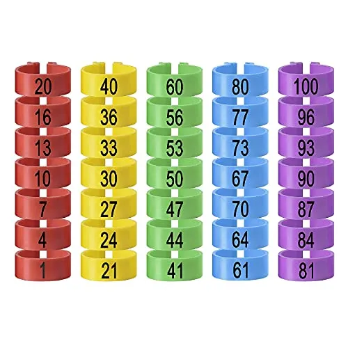 GanKe 100 Pack Hühnchen Identifikation Beine Ringe, Chicken Tags für Legs Geflügel Bands Clip On Leg Rings für Hühner, Enten, Hühnchen, Goose(5 Farben,16mm)