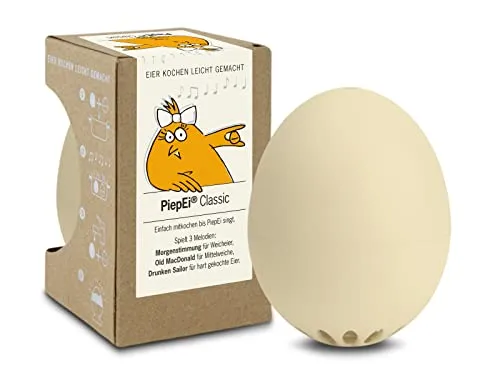 PiepEi Classic Beige - Singende Eieruhr zum Mitkochen - Eierkocher für 3 Härtegrade - Piep Ei mit 3 Melodien - Lustiges Kochei - Musik Eggtimer - Brainstream
