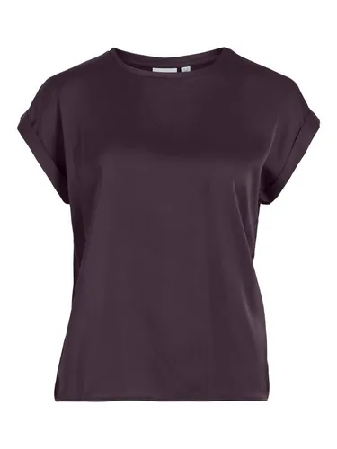Vila VIELLETTE S/S Satin TOP - NOOS - Elegante Kurzarmbluse für Damen mit Rundhals-Ausschnitt und tief angesetzten Schultern. Hergestellt aus recyceltem Polyester, vereint Stil und Nachhaltigkeit in einem zeitlosen Design.