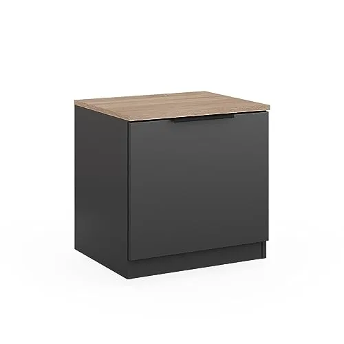 Vicco Nachtschrank Betti, Anthrazit/Eiche, 50 x 50 cm - Stylischer Nachttisch mit 1 Klapptür und 2 Fächern, perfekt für Ordnung im Schlafzimmer. Robuste Spanplatte mit Melaminharzbeschichtung sorgt für Langlebigkeit.