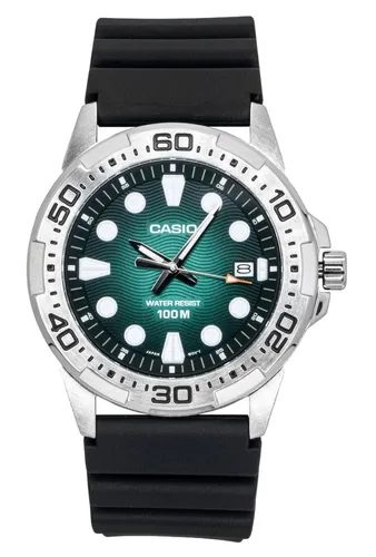 Casio MTD-140-3AV Herrenuhr mit grünem Zifferblatt - Sportliche Analog-Uhr für Herren mit robustem Edelstahlgehäuse, 100m wasserdicht und stylischem schwarzen Harzarmband – ideal für den Alltag und Freizeit.