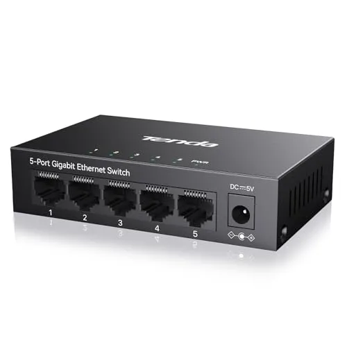 Tenda TEG1005D - 5-Port Gigabit Switch, Plug-and-Play, lüfterlos und mit 6KV Blitzschutz für industrielle Anwendungen