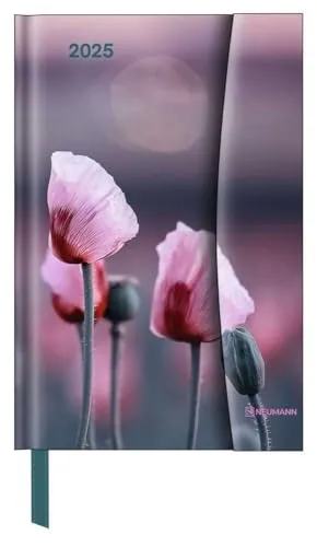 N NEUMANNVERLAGE - Flowers 2025 Diary, 10x15cm, Taschenkalender mit Magnetverschluss und Lesebändchen, Tasche für Visitenkarte, Jahres- und ... internationales Kalendarium: Magneto Diary