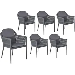 LC Garden »Bari« 6er Set Gartenstühle II Anthrazit Aluminium/Rope Armlehnstühle mit Sitz-und Rückenkissen