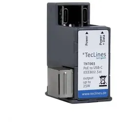 TecLines TNT003 PoE Netzteil auf USB-C Ethernet Splitter - Das TecLines TNT003 Netzteil ermöglicht eine einfache Stromversorgung und Datenübertragung für Tablets über ein einziges Kabel bis 100m. Ideal für Wandmontage mit einer Datenrate von bis zu 95 Mbps.