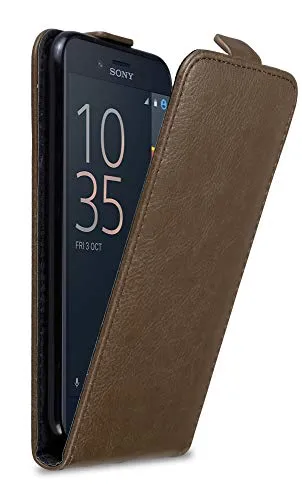 Cadorabo Hülle kompatibel mit Sony Xperia X COMPACT Flip Design aus Premium Kunst Leder Flip Klappbare Stoßfeste Magnetische Cover Hülle für Sony Xperia X COMPACT Tasche in Braun