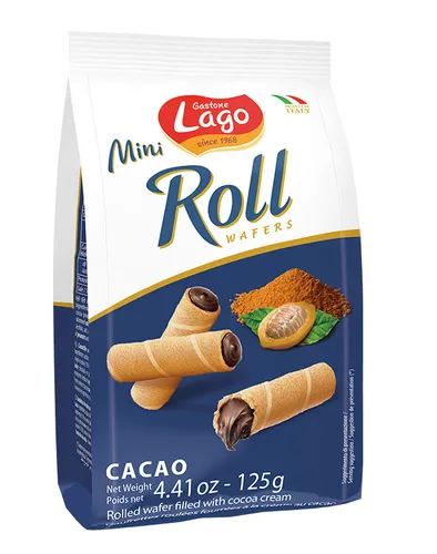 Gastone Lago Mini Roll Cacao Waffelpad Wafer gefüllt mit Kakaocreme 125g