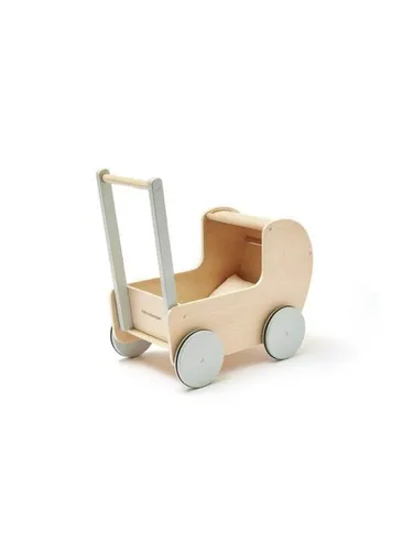 Klassischer Puppenwagen in Dusty Green - Holz-Puppenwagen mit Gummirädern für leisen Rollbetrieb, ideal für Kinder, um ihre ersten Schritte zu trainieren. Inklusive Bettwäsche aus 100% Baumwolle.