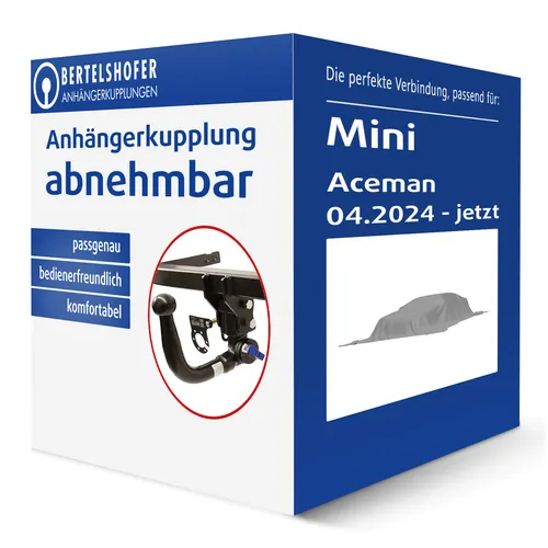 Abnehmbare TowCar Anhängerkupplung für Mini Aceman (04.2024 - jetzt) - Anhängerkupplungen & Komplettsätze, abnehmbare AHK ohne Eintragung in Fahrzeugpapiere, hohe Anhängelast von 1300 kg, ideal für Mini-Fahrer.