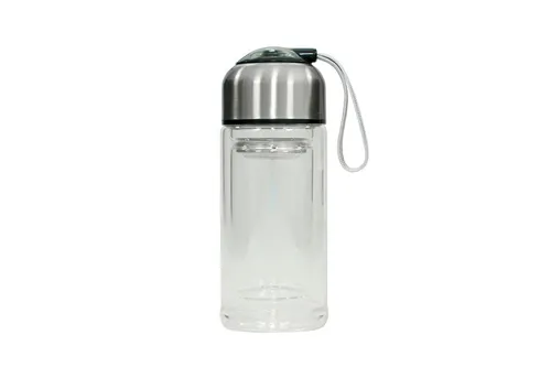 HTI-Line Trinkflasche Trinkflasche mit Siebeinsatz Schwarz, Glasflasche Teeflasche ToGo
