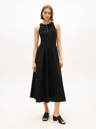 Tommy Hilfiger A-Linien-Kleid GOLD BUTTON POPLIN MIX DRESS - Elegantes A-Linien-Kleid aus Baumwollmischung mit goldfarbenen Knöpfen. Ideal für legere Anlässe, pflegeleicht und in Größe S (36/38) erhältlich.