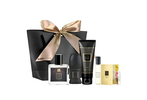 AVON Cosmetics Eau de Parfum LITTLE BLACK DRESS Duftset 30 ml Körpercreme Taschenspray Deoroller, 6-tlg., Parfum mit Körperpflege, blumiger Damenduft, Geschenkset mit Parfum