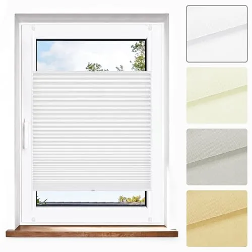 Jalousiescout Plissee Klemmfix 80x160cm Weiß – Sicht- und Sonnenschutz ohne Bohren - Praktisches Plissee-Rollo mit Klemmbefestigung für einfachen, bohrfreien Einsatz. Aus robustem 100% Polyester für optimalen Sichtschutz und Blendschutz. Ideal für Mietwohnungen und flexible Lösungen.