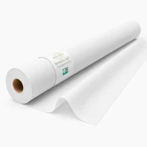 Sensalux Light Tischdeckenrolle, Oeko-TEX ® 100 - 25m lang - Hochwertige Tischdeckenrolle aus stoffähnlichem Vlies, ideal für jede Feier. Made in Germany, allergie-neutral und mit Lotuseffekt für einfachen Gebrauch und Pflege.