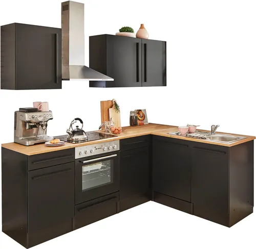 BASIC by Balculina Winkelküche Jazz 220x175 cm - Küchenzeile mit modernem Design, wahlweise mit E-Geräten. Ideal für kleine Räume und bietet viel Stauraum für Küchenzubehör.