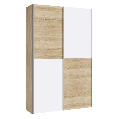 Mehrzweckschrank Sonoma Eiche-weiß - 120 cm - Kommode im modernen Zweifarben-Design mit 2 Schiebetüren und 6 Einlegeböden für optimalen Stauraum. Ideal für jeden Wohnraum, bietet vielseitige Nutzungsmöglichkeiten.