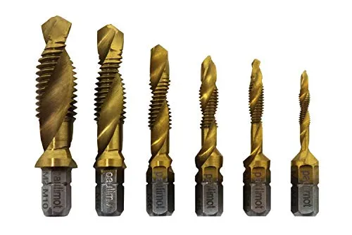 Kombi-Gewindebohrer-Set M3 bis M10 mit 1/4" Bit, 5 % Kobalt - Zubehör für Elektrowerkzeug: Effizientes Gewindeschneid-Set mit 6 Bohrern, ideal für präzises Arbeiten und einfache Anwendung mit Akkuschrauber oder Bohrmaschine.