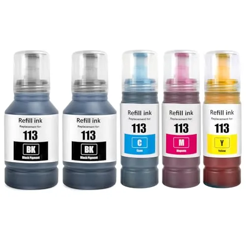 Pigment Tinte Kompatibel mit Epson 113 Tintenpatronen Nachfülltinte Multipack für ET-5850 ET-16600 ET-5150 ET-5170 ET-5150 ET-16650 ET-15000 ET-5100 ET-5800 ET-5880 ET-16150 (5 Pack 2BK/C/M/Y) 113