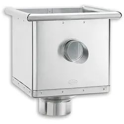 Wasserfangkasten Grömo kubisch exzentrisch mit Überlauf - Sanitärinstallation mit UGINOX Patina K41, ideal für effizienten Wasserabfluss und in verschiedenen Größen erhältlich.