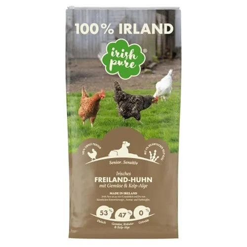 Trockenfutter Irish Pure | Irisches Freiland-Huhn Senior - Hundefutter für ältere Hunde mit 53 % irischem Hühnerfleisch, 44 % Gemüse & Kräuter sowie 3 % Kelp-Alge. Getreidefrei und optimal für sensible Verdauung.