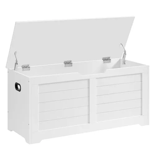 Vasagle Sitztruhe Weiß – 100x46x40cm, 115L Stauraum - Stylische Sitztruhe aus Holz mit minimalistischer Optik, bietet 115L Stauraum und ist bis 100kg belastbar – ideal für Ordnung und Sitzgelegenheit.