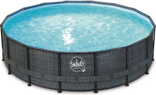 PolyGroup Framepool Elite - Runde Rattan Frame Pool - Freistehender Frame Pool aus robustem Stahl mit PVC-beschichtetem Gewebe, ideal für Familien mit 13.000 l Füllmenge und einer Höhe von 107 cm. Perfekt für den Sommer!