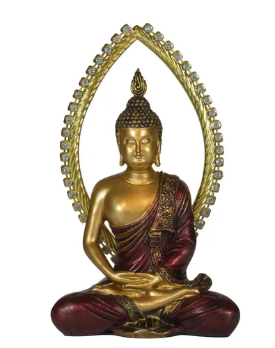 Buddha mit Aura Mönch Deko Figur – Thai Skulptur für Zen und Feng Shui - Handbemalte und wetterfeste Mönch- und Buddha-Figur aus Polyresin, ideal zur Verschönerung von Zen-Gärten und für eine harmonische Atmosphäre.