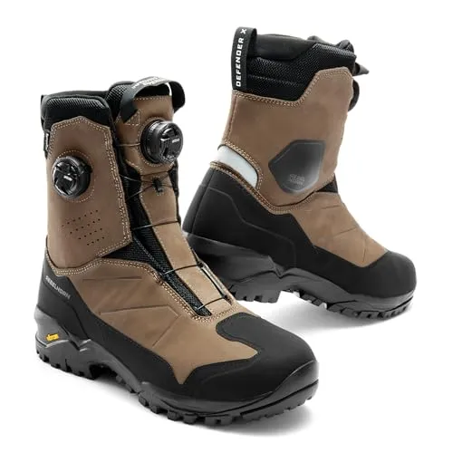 REBELHORN Defender X Motorradstiefel für Herren und Damen | Hochwertiges Leder | Knöchelprotektoren | ATOP Schnellschnürung - Robuste Motorradstiefel aus 90% Rindsleder mit atmungsaktiver Sympatex Membran. Ideal für den Einsatz bei jedem Wetter, mit verstärkten Knöchelstützen und einer langlebigen Vibram Sohle für optimalen Komfort.