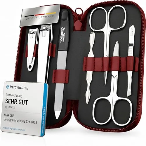 marQus Maniküre-Pediküre-Set - 7-teiliges Nagelset in Rot - Maniküre- & Pediküre-Sets, Vergleichssieger mit Top Preis/Leistung und handlichem Echt Leder Etui für perfekte Nagelpflege.