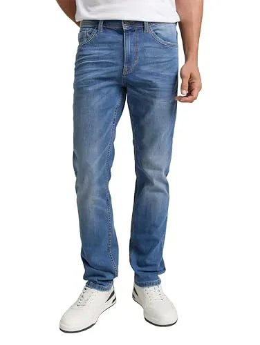 TOM TAILOR Herren Josh Regular Slim Jeans - Used Mid Stone Blue Denim, 33W/34L - Moderne Jeans im Five-Pocket-Style mit Stretch-Anteil für optimalen Tragekomfort. Ideal für lässige Looks und vielseitig kombinierbar.