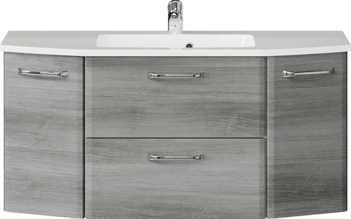 Saphir Waschtisch Quickset Waschplatz 112 cm - Waschtisch mit 2 Türen und integriertem Waschbecken, modernes Design mit Türdämpfung für leises Schließen und viel Stauraum für Badutensilien.