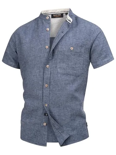 Indicode Kurzarmhemd INHelmer - Modernes Casual Hemd in Navy, XXL - Herren-Freizeithemden, lässiger Schnitt aus atmungsaktivem Leinen-Baumwoll-Mix für optimalen Tragekomfort im Sommer.