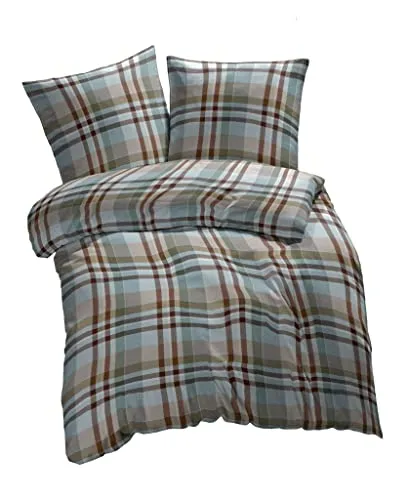 ETÉREA Flanell Bettwäsche Set 200x220cm - Urban Flausch Kariert in Orange - 3-teiliges Bettwäsche Set aus 100% Baumwolle mit kariertem Design. Ideal für gemütliche Nächte in Herbst und Winter. Pflegeleicht und schadstoffarm, nach Ökotex Standard 100 zertifiziert.