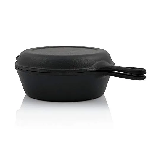 BBQ-Toro Gusseisen Topf mit Pfannendeckel 4,4 Liter - schwarz - Pfannen | Ideal für Grillküche und Camping, bereits eingebrannt für sofortigen Einsatz. Perfekte Wärmeverteilung für Schmorgerichte und vielseitig einsetzbar!