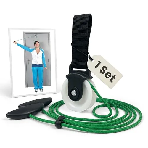 ATC Handels GmbH Schultertrainer Pulley, Shoulder Rope Pulley-Set, Seilzug Seil Gymnastik inkl. Handgriffe und Befestigung Reha, Physiotherapie, Schulterbeweglichkeit Tür