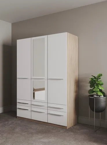 Kleiderschrank PRIESS "Barcelona" in 5 Breiten, weiß - Kleiderschränke mit viel Stauraum und geräumigen Schubkästen, ausgestattet mit Spiegel. Ideal für Ordnung im Schlafzimmer und MADE IN GERMANY.
