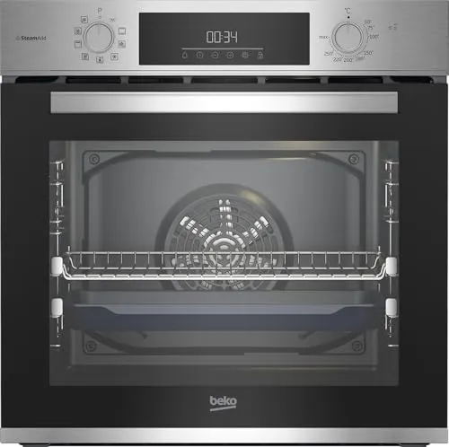 BEKO Einbaubackofen BBIS12301XE mit Dampffunktion - Backöfen: Genießen Sie mühelose Reinigung mit der SteamShine Dampffunktion und dem 2-fach-Teleskopauszug für einfachen Zugriff auf Ihre Speisen.