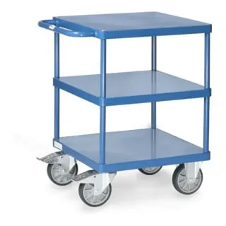 Fetra Tischwagen 2416B - Robuster Tischwagen mit 3 Etagen, Tragkraft 500 kg, ideal für Werkstätten und Lager. Mit TPE-Rollen für einfachen Transport und 10 Jahre Herstellergarantie.