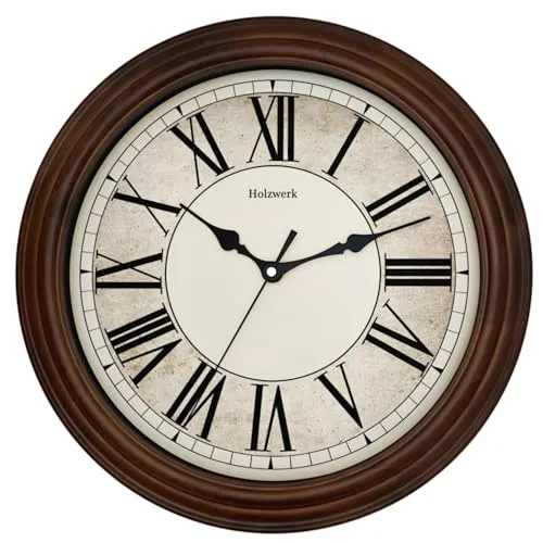 Holzwerk Wanduhr Vintage Retro 35 cm - Stilvolle Quarzwanduhr aus massivem Holz im einzigartigen Vintage Design, nahezu lautloses Uhrwerk, ideal für jeden Raum.