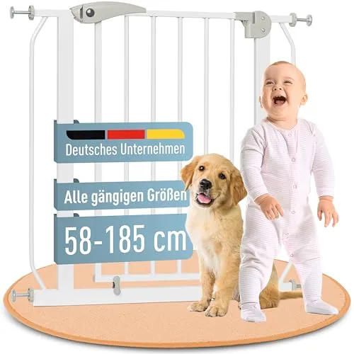IB STYLE Treppenschutzgitter für Babys Berrin - Türschutzgitter, 90° Stop, Kinder Schutzgitter, Ohne Bohren, Weiß, 120-130 cm