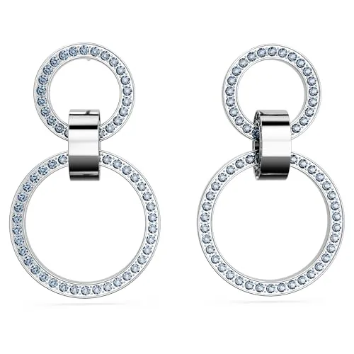 Swarovski Ohrring-Set - Glamouröse Hängeohrringe - Ohrringe in Kreolenstil, rhodiniert mit blauem Pavé, ideal für jeden Anlass. Hochwertige Verarbeitung und geometrische Details verleihen jedem Look das gewisse Extra.