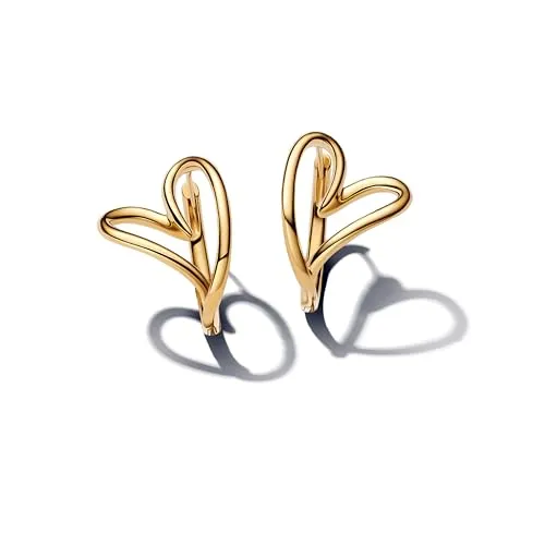 Pandora Essence Organisch Geformtes Herz Creolen - Ohrringe für Damen, inspirierte Herzform aus Sterling Silber mit vergoldeter Metalllegierung für einen modernen Look der Liebe.