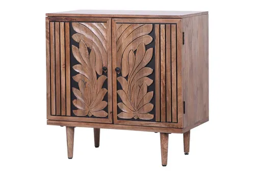 Marrakesch Kommode Aday 80 cm aus Massivholz im Boho & Mid-Century Stil - Kommode Aday 80 cm aus Massivholz, bietet einzigartigen Stauraum mit handgeschnitzten Ornamenten und stilvollem Design. Ideal für Wohnzimmer, Schlafzimmer oder Flur.