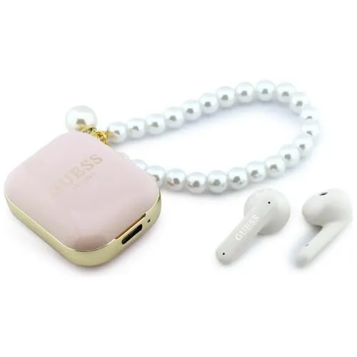 Guess Pearl Strap TWS Wireless Earphones - Pink - Stylische TWS Kopfhörer mit elegantem Perlenband, ideal für den täglichen Gebrauch. Genießen Sie kabellosen Sound in trendigem Design.
