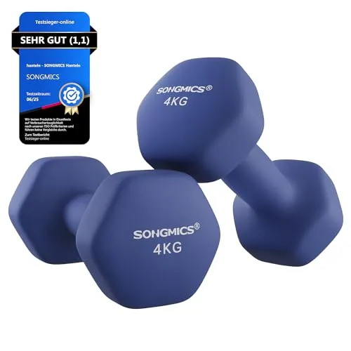 SONGMICS Hanteln, 2 Stück, 2 x 4 kg, sechseckige Hanteln mit Vinyloberfläche, für Fitness, Training, Fitnessstudio, Zuhause, Blau, Port SYL908Q01
